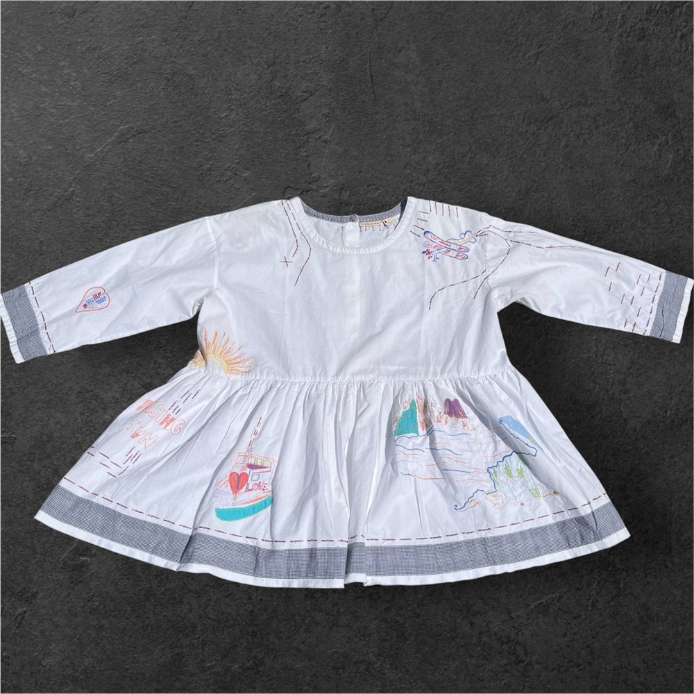 Vintage Anthropologie Holding Horses White Blouse Colorful Doodle Embroidery XS